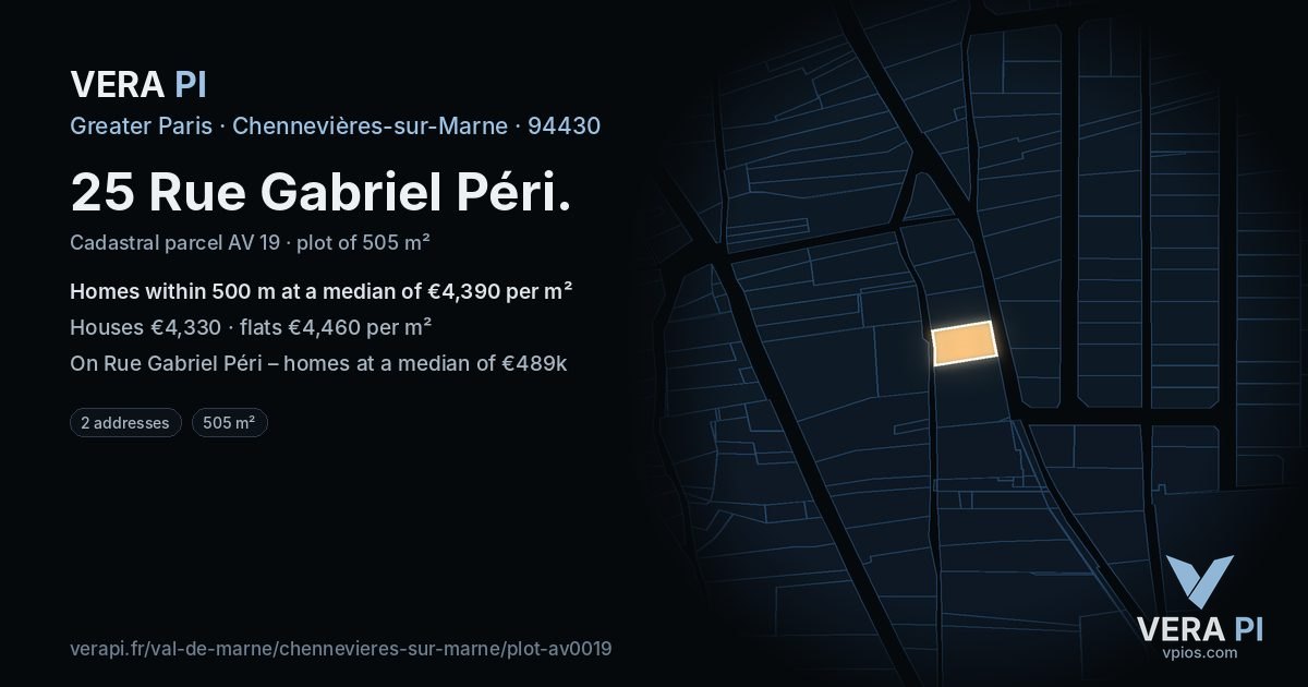 25 Rue Gabriel Péri, Chennevières-sur-Marne at night – the plot lit, the parcels around coloured by the prices near them