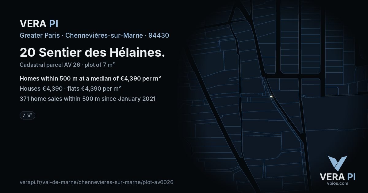 20 Sentier des Hélaines, Chennevières-sur-Marne at night – the plot lit, the parcels around coloured by the prices near them