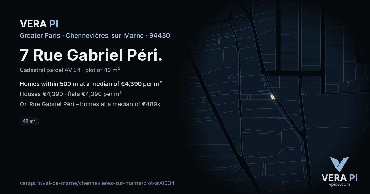 7 Rue Gabriel Péri, Chennevières-sur-Marne at night – the plot lit, the parcels around coloured by the prices near them