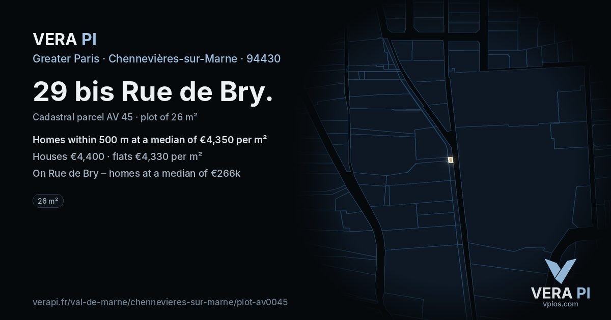 29 bis Rue de Bry, Chennevières-sur-Marne at night – the plot lit, the parcels around coloured by the prices near them