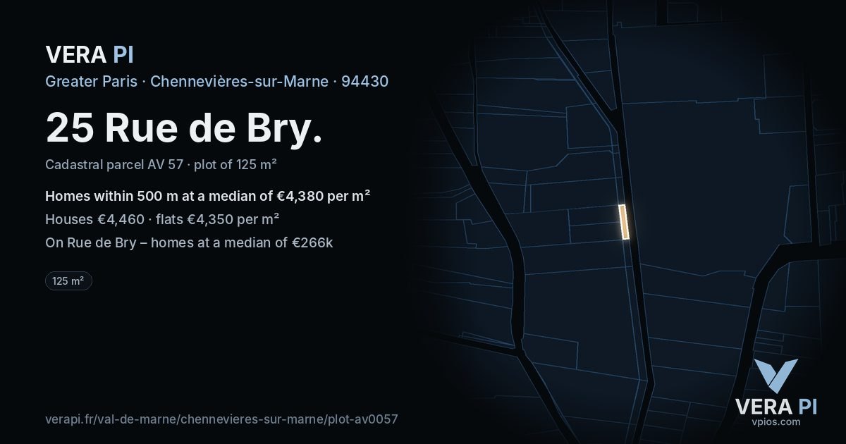 25 Rue de Bry, Chennevières-sur-Marne at night – the plot lit, the parcels around coloured by the prices near them
