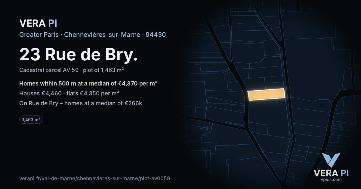 23 Rue de Bry, Chennevières-sur-Marne at night – the plot lit, the parcels around coloured by the prices near them