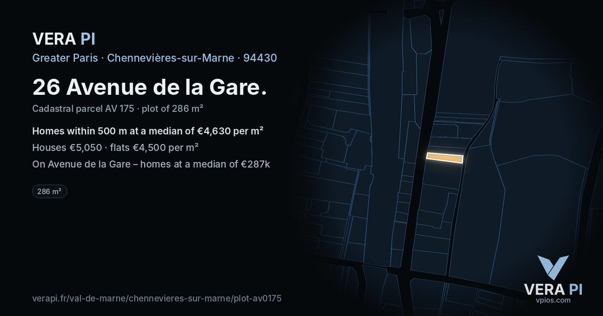 26 Avenue de la Gare, Chennevières-sur-Marne at night – the plot lit, the parcels around coloured by the prices near them