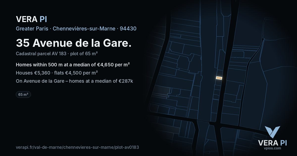 35 Avenue de la Gare, Chennevières-sur-Marne at night – the plot lit, the parcels around coloured by the prices near them