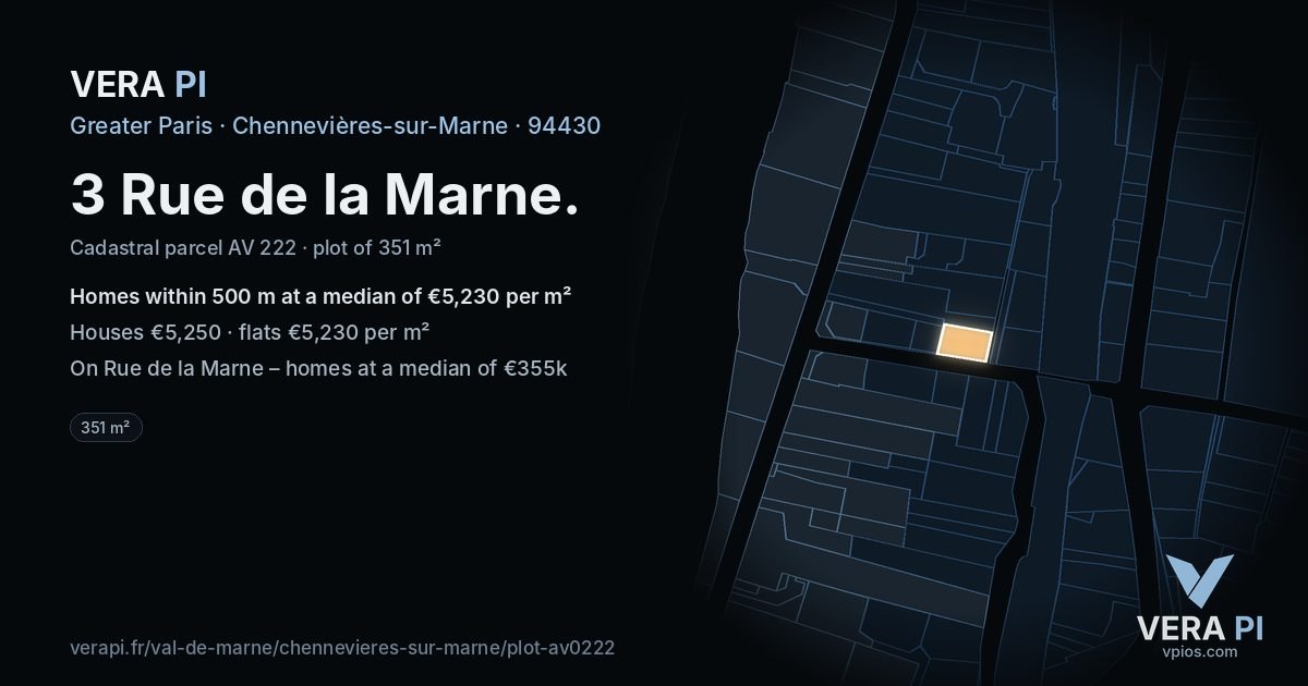 3 Rue de la Marne, Chennevières-sur-Marne at night – the plot lit, the parcels around coloured by the prices near them