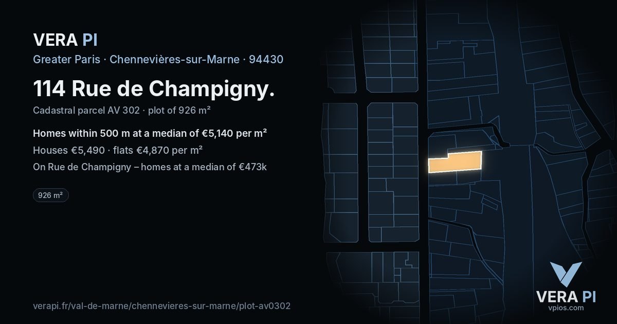 114 Rue de Champigny, Chennevières-sur-Marne at night – the plot lit, the parcels around coloured by the prices near them
