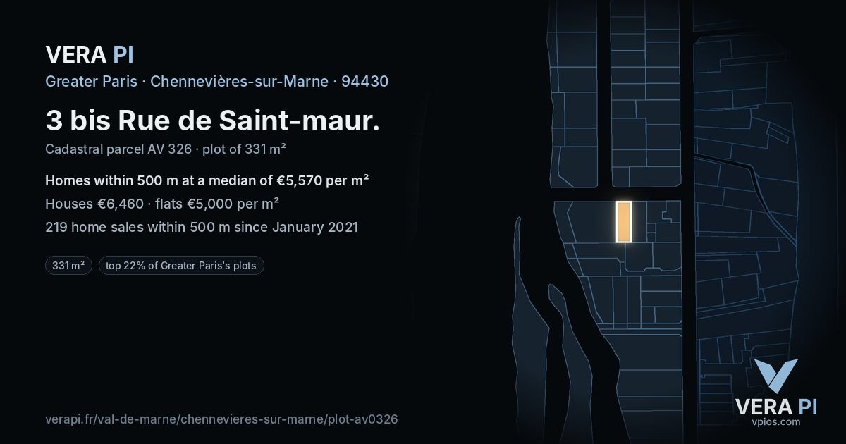 3 bis Rue de Saint-maur, Chennevières-sur-Marne at night – the plot lit, the parcels around coloured by the prices near them