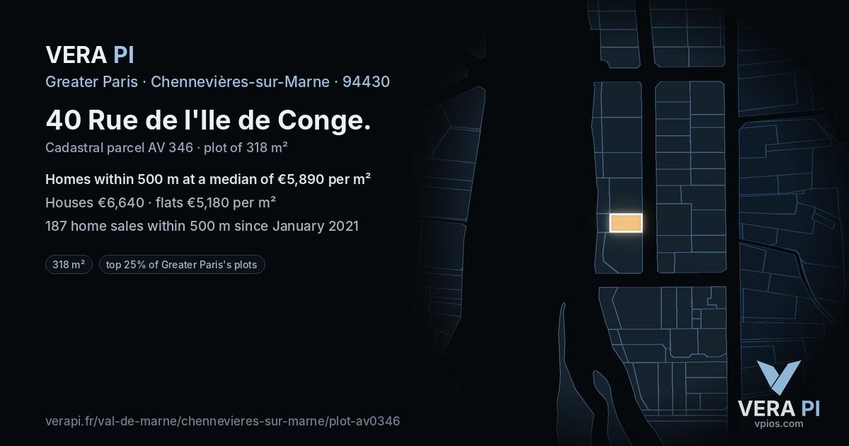 40 Rue de l'Ile de Conge, Chennevières-sur-Marne at night – the plot lit, the parcels around coloured by the prices near them