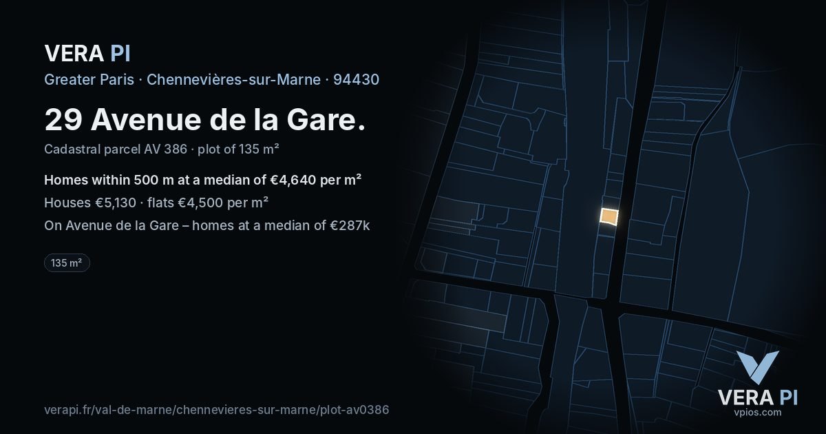 29 Avenue de la Gare, Chennevières-sur-Marne at night – the plot lit, the parcels around coloured by the prices near them