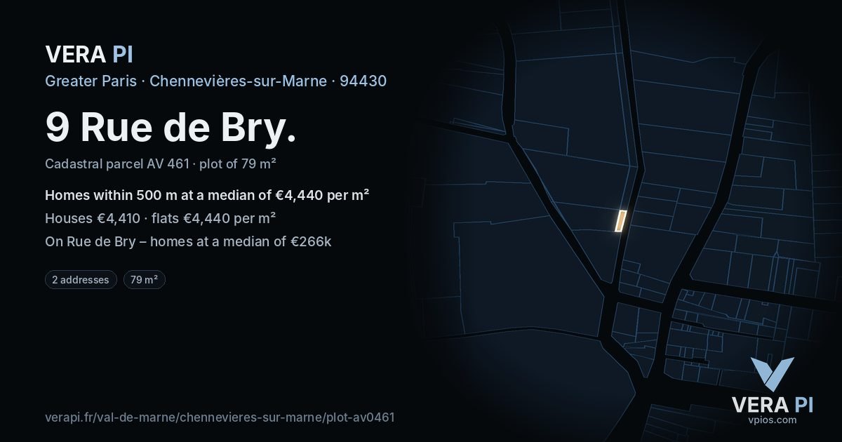 9 Rue de Bry, Chennevières-sur-Marne at night – the plot lit, the parcels around coloured by the prices near them