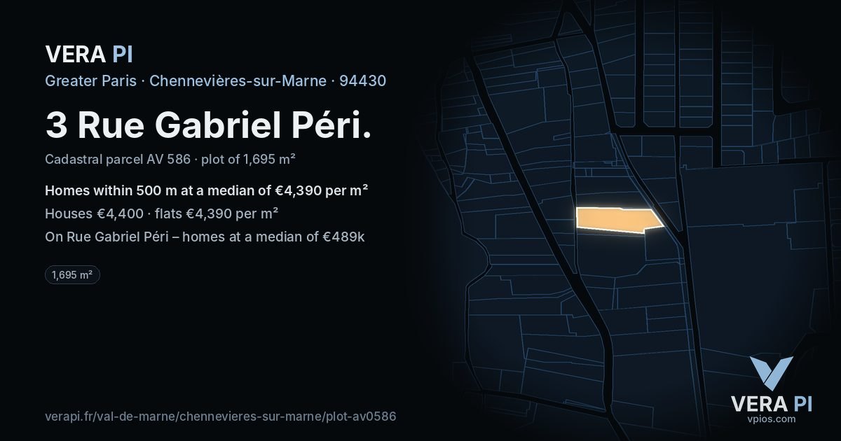 3 Rue Gabriel Péri, Chennevières-sur-Marne at night – the plot lit, the parcels around coloured by the prices near them