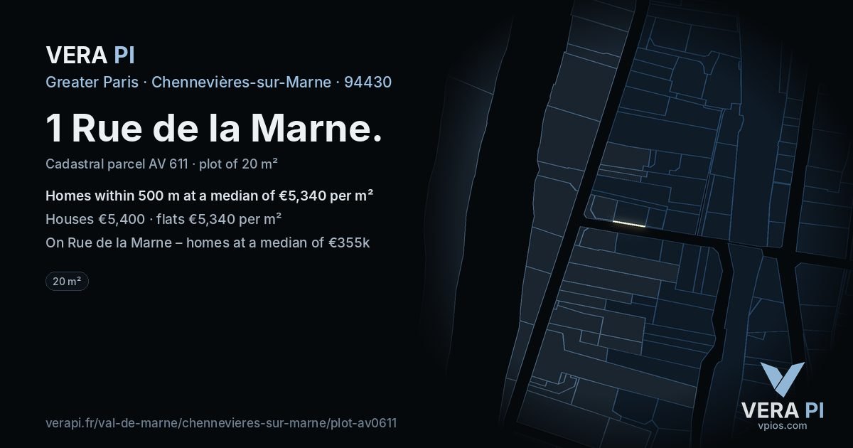 1 Rue de la Marne, Chennevières-sur-Marne at night – the plot lit, the parcels around coloured by the prices near them