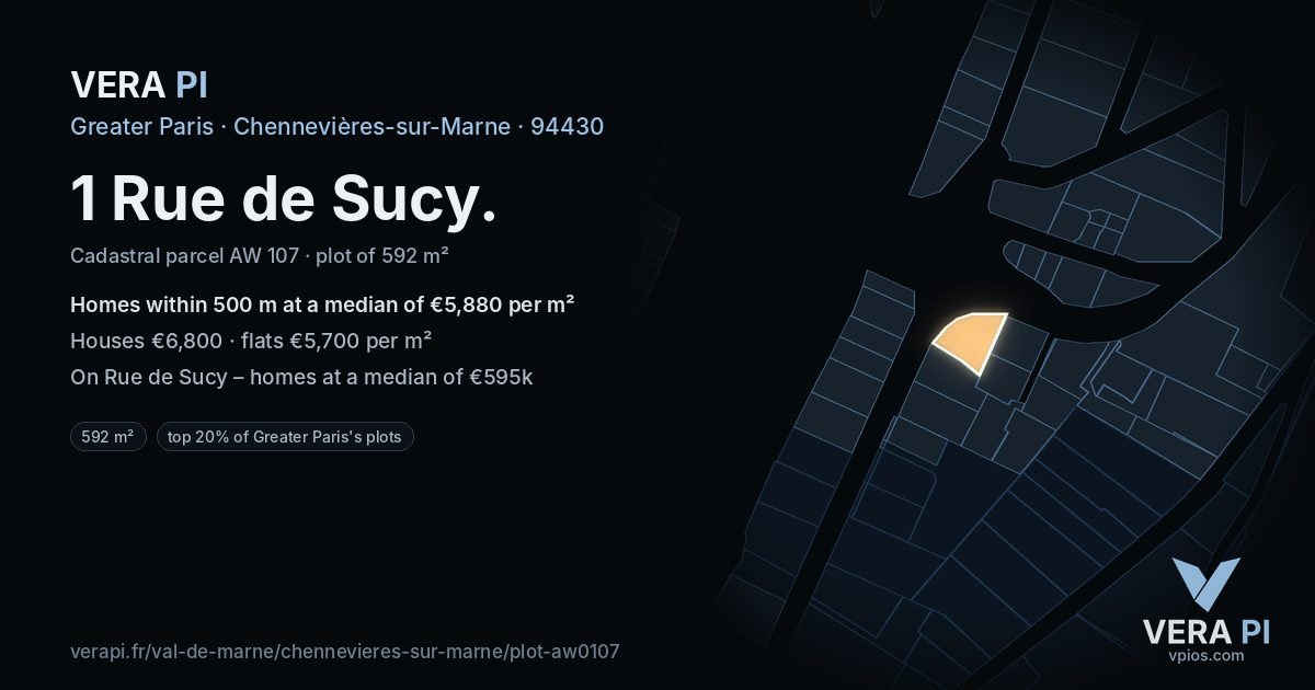 1 Rue de Sucy, Chennevières-sur-Marne at night – the plot lit, the parcels around coloured by the prices near them