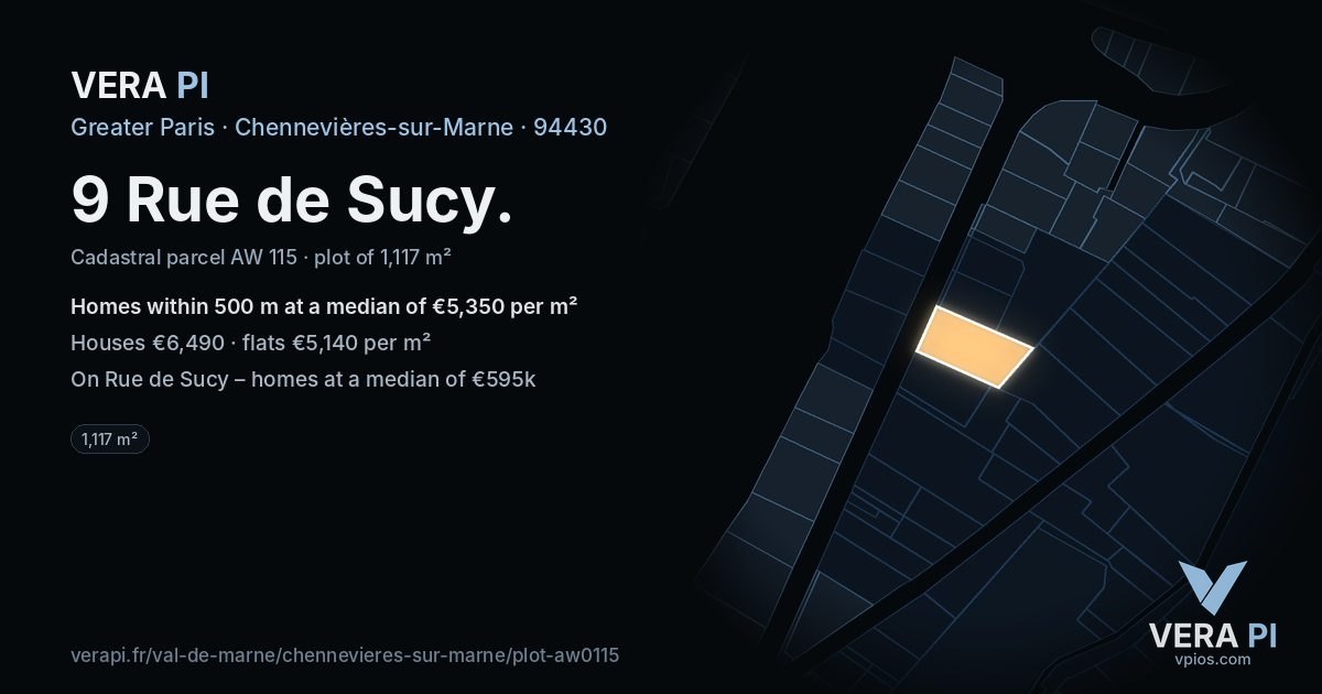 9 Rue de Sucy, Chennevières-sur-Marne at night – the plot lit, the parcels around coloured by the prices near them