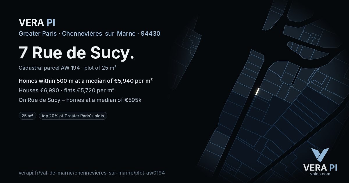 7 Rue de Sucy, Chennevières-sur-Marne at night – the plot lit, the parcels around coloured by the prices near them