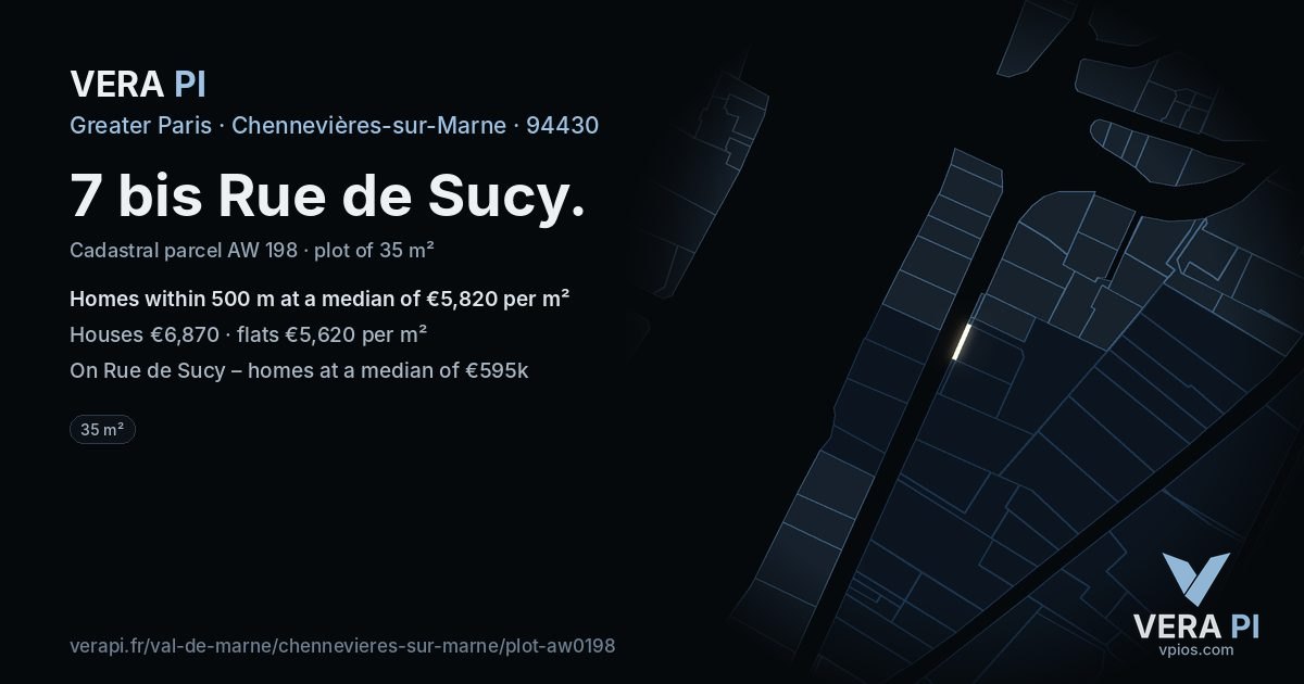 7 bis Rue de Sucy, Chennevières-sur-Marne at night – the plot lit, the parcels around coloured by the prices near them