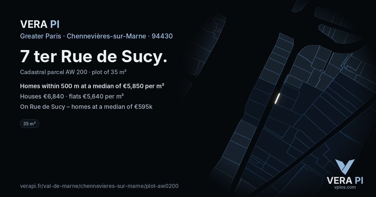 7 ter Rue de Sucy, Chennevières-sur-Marne at night – the plot lit, the parcels around coloured by the prices near them