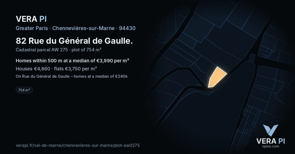 82 Rue du Général de Gaulle, Chennevières-sur-Marne at night – the plot lit, the parcels around coloured by the prices near them