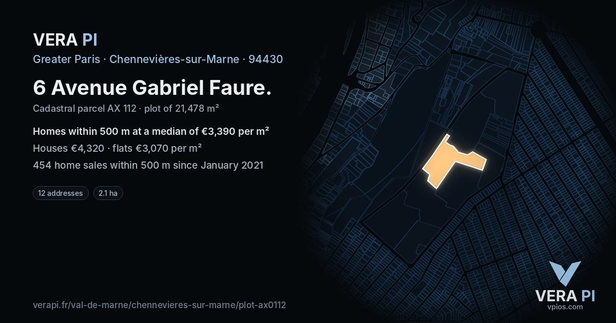 6 Avenue Gabriel Faure, Chennevières-sur-Marne at night – the plot lit, the parcels around coloured by the prices near them