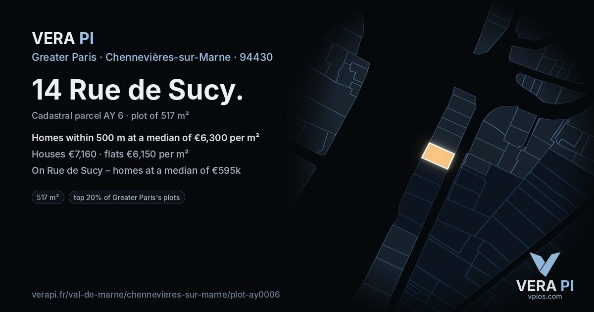 14 Rue de Sucy, Chennevières-sur-Marne at night – the plot lit, the parcels around coloured by the prices near them