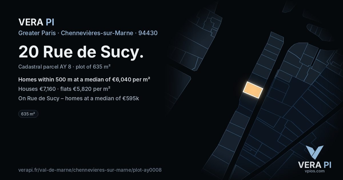 20 Rue de Sucy, Chennevières-sur-Marne at night – the plot lit, the parcels around coloured by the prices near them