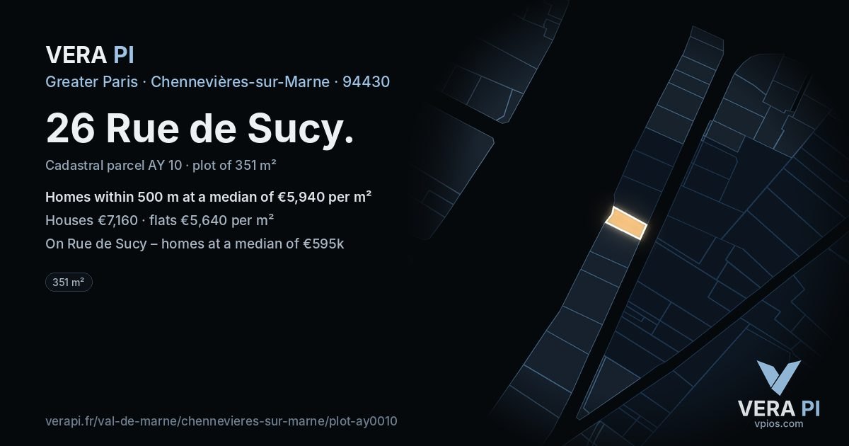 26 Rue de Sucy, Chennevières-sur-Marne at night – the plot lit, the parcels around coloured by the prices near them