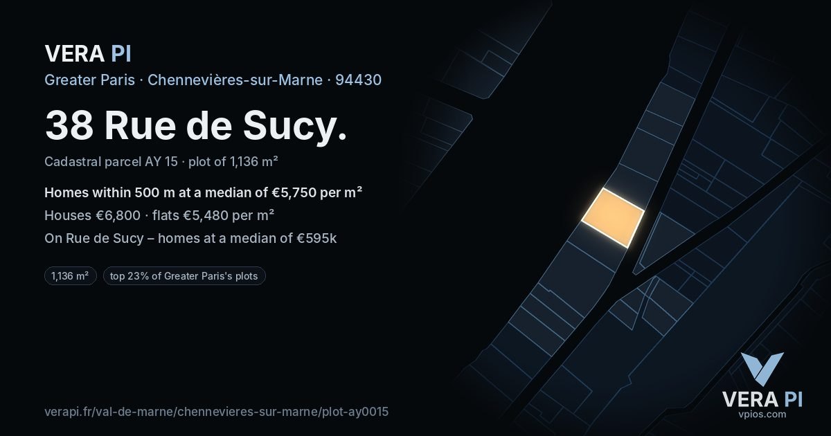 38 Rue de Sucy, Chennevières-sur-Marne at night – the plot lit, the parcels around coloured by the prices near them