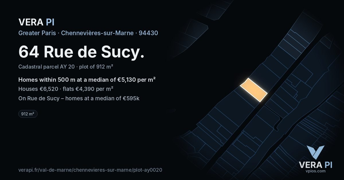 64 Rue de Sucy, Chennevières-sur-Marne at night – the plot lit, the parcels around coloured by the prices near them