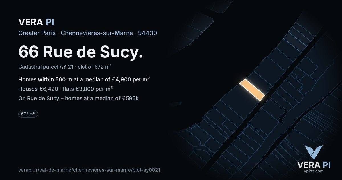 66 Rue de Sucy, Chennevières-sur-Marne at night – the plot lit, the parcels around coloured by the prices near them