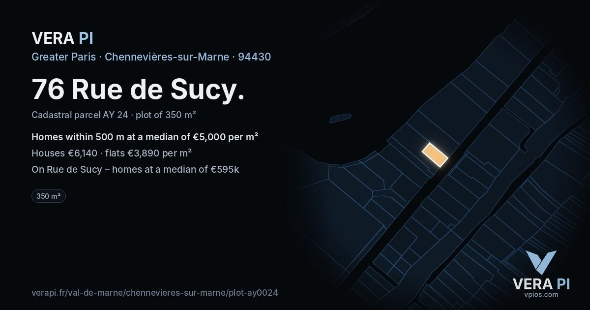 76 Rue de Sucy, Chennevières-sur-Marne at night – the plot lit, the parcels around coloured by the prices near them