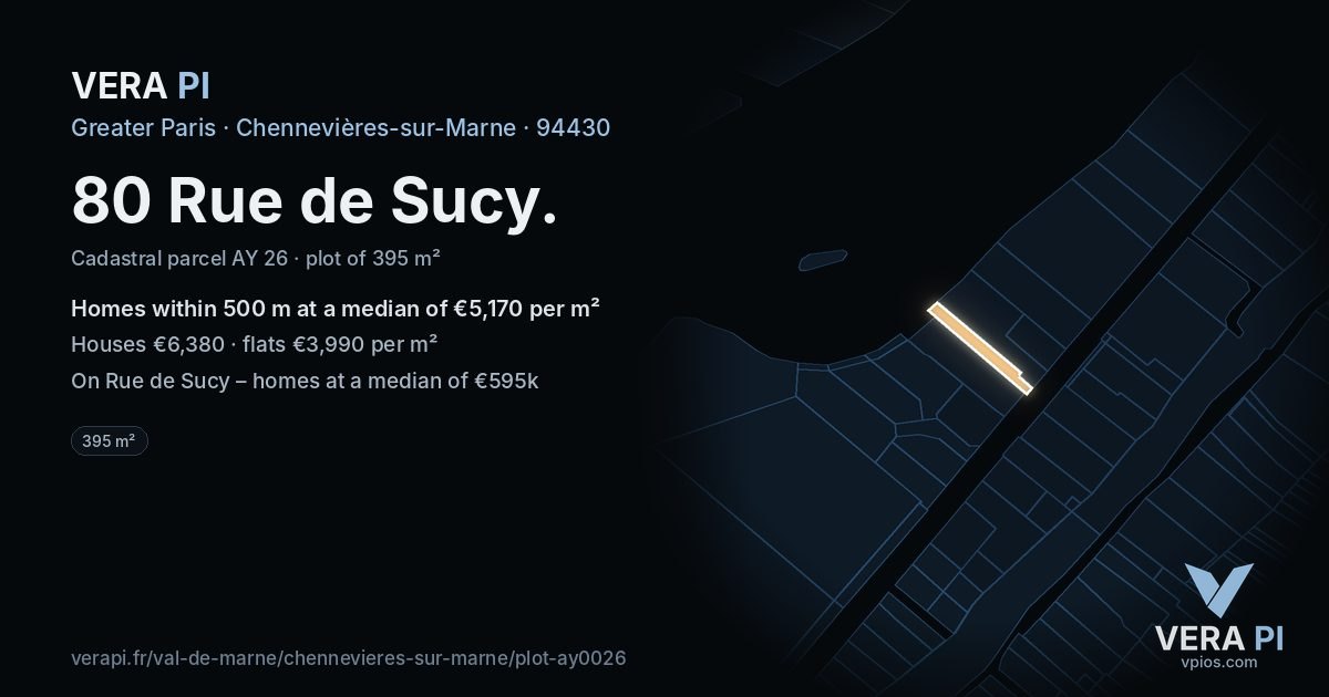 80 Rue de Sucy, Chennevières-sur-Marne at night – the plot lit, the parcels around coloured by the prices near them
