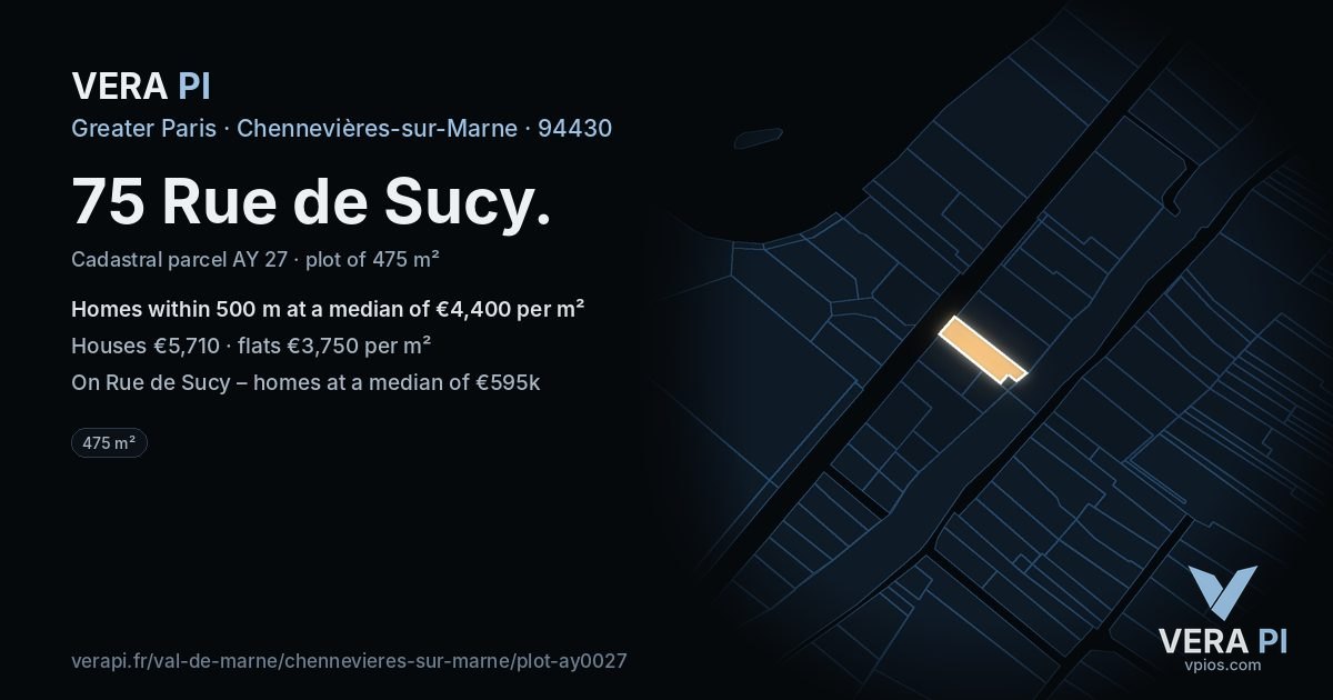 75 Rue de Sucy, Chennevières-sur-Marne at night – the plot lit, the parcels around coloured by the prices near them
