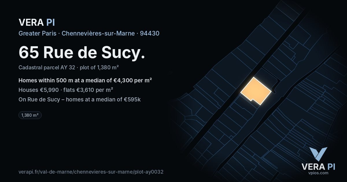 65 Rue de Sucy, Chennevières-sur-Marne at night – the plot lit, the parcels around coloured by the prices near them