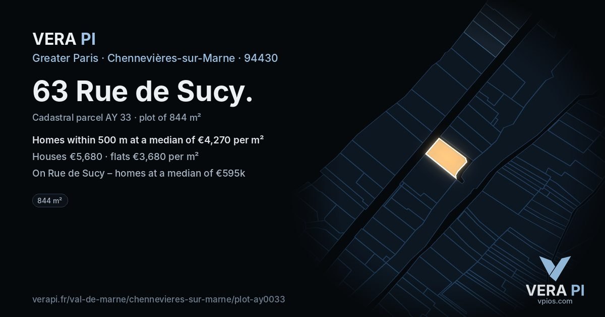 63 Rue de Sucy, Chennevières-sur-Marne at night – the plot lit, the parcels around coloured by the prices near them