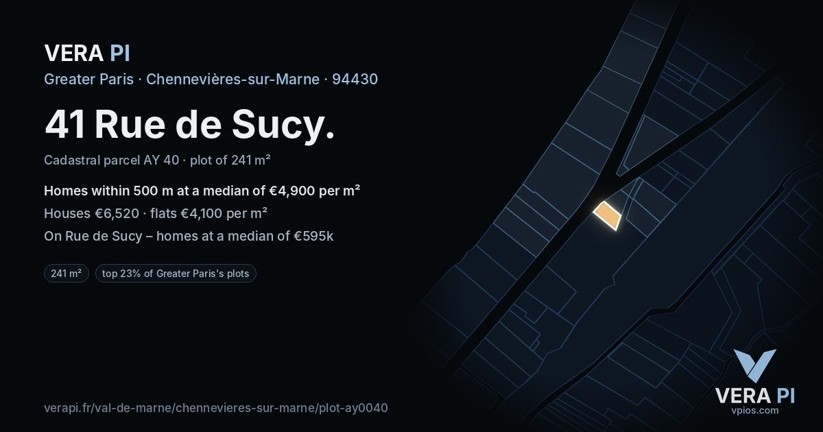 41 Rue de Sucy, Chennevières-sur-Marne at night – the plot lit, the parcels around coloured by the prices near them