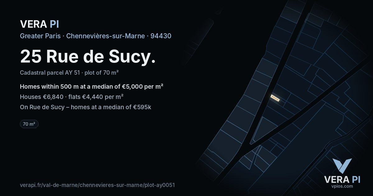 25 Rue de Sucy, Chennevières-sur-Marne at night – the plot lit, the parcels around coloured by the prices near them