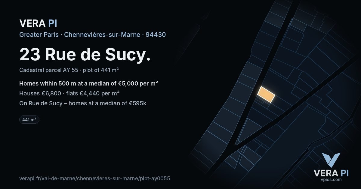 23 Rue de Sucy, Chennevières-sur-Marne at night – the plot lit, the parcels around coloured by the prices near them
