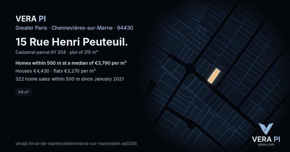 15 Rue Henri Peuteuil, Chennevières-sur-Marne at night – the plot lit, the parcels around coloured by the prices near them