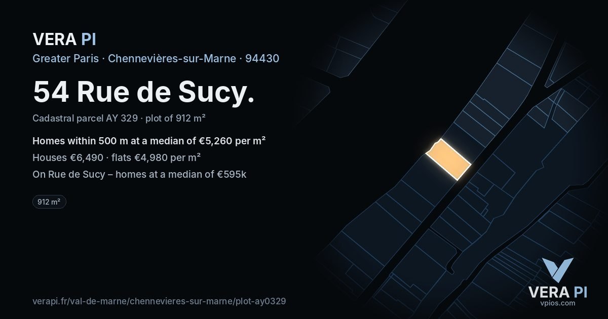 54 Rue de Sucy, Chennevières-sur-Marne at night – the plot lit, the parcels around coloured by the prices near them