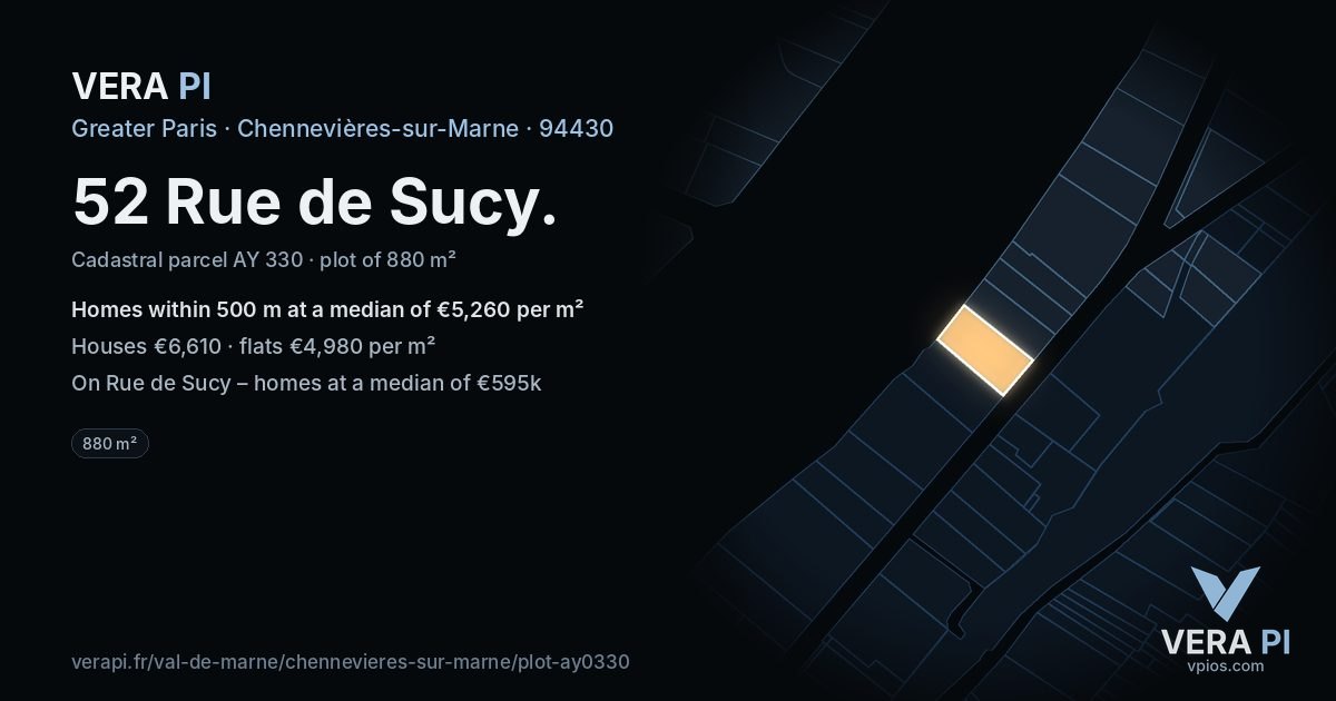 52 Rue de Sucy, Chennevières-sur-Marne at night – the plot lit, the parcels around coloured by the prices near them