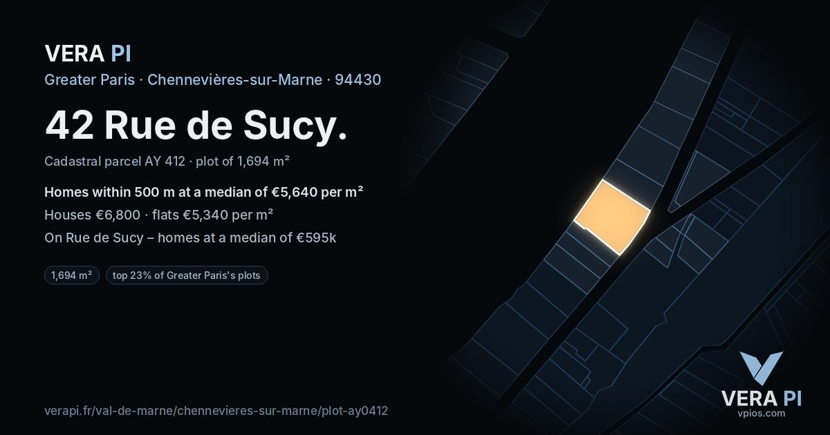 42 Rue de Sucy, Chennevières-sur-Marne at night – the plot lit, the parcels around coloured by the prices near them