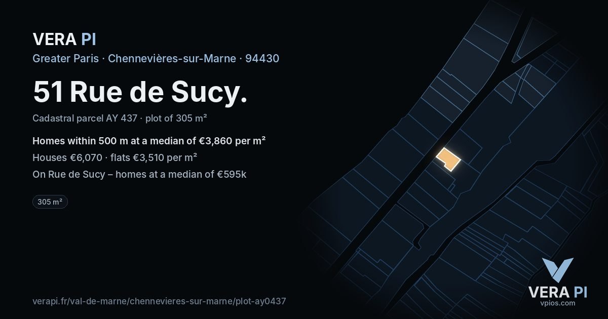 51 Rue de Sucy, Chennevières-sur-Marne at night – the plot lit, the parcels around coloured by the prices near them