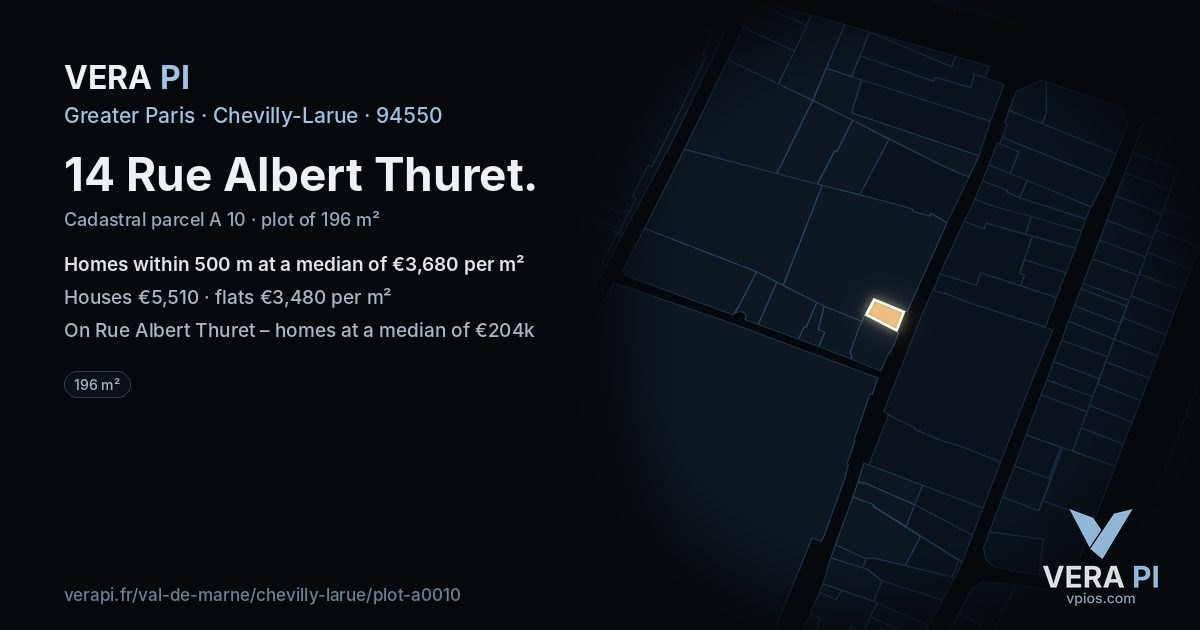 14 Rue Albert Thuret, Chevilly-Larue at night – the plot lit, the parcels around coloured by the prices near them