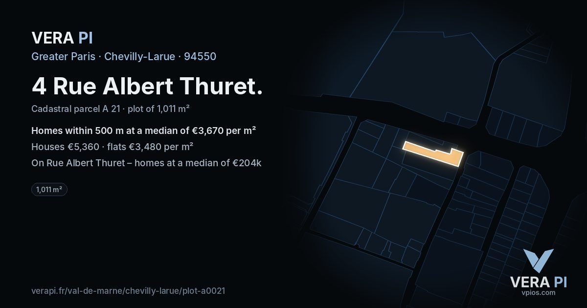 4 Rue Albert Thuret, Chevilly-Larue at night – the plot lit, the parcels around coloured by the prices near them
