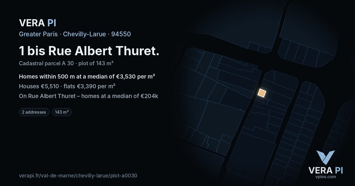 1 bis Rue Albert Thuret, Chevilly-Larue at night – the plot lit, the parcels around coloured by the prices near them