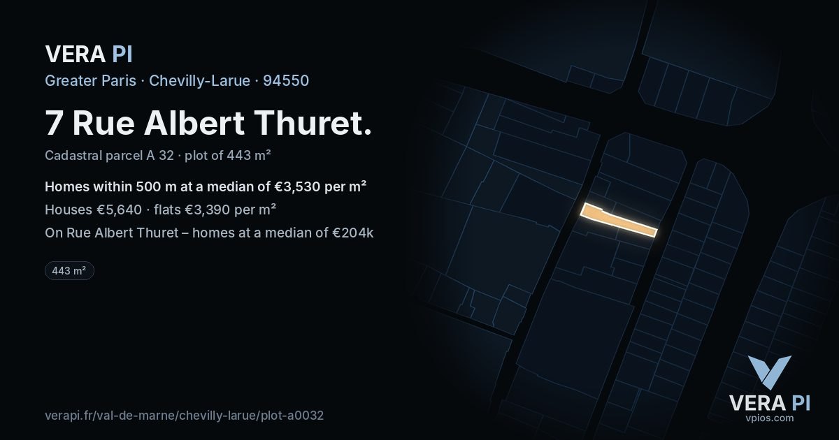 7 Rue Albert Thuret, Chevilly-Larue at night – the plot lit, the parcels around coloured by the prices near them