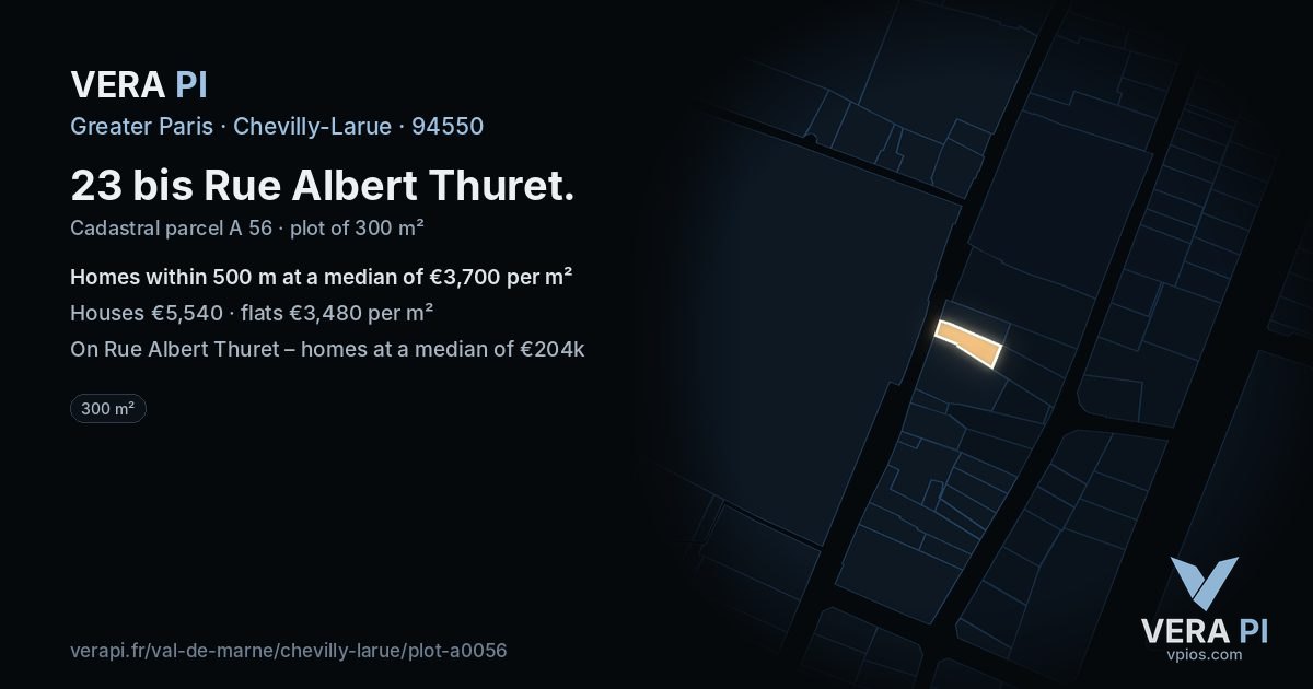 23 bis Rue Albert Thuret, Chevilly-Larue at night – the plot lit, the parcels around coloured by the prices near them