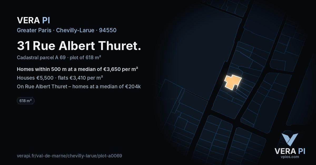 31 Rue Albert Thuret, Chevilly-Larue at night – the plot lit, the parcels around coloured by the prices near them