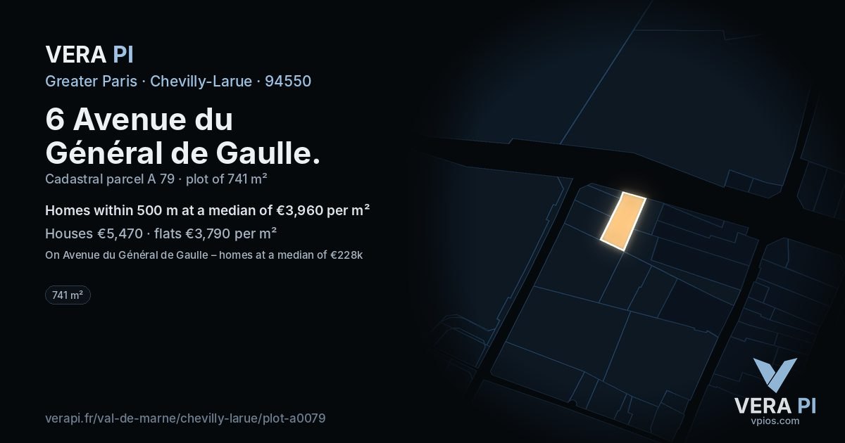 6 Avenue du Général de Gaulle, Chevilly-Larue at night – the plot lit, the parcels around coloured by the prices near them