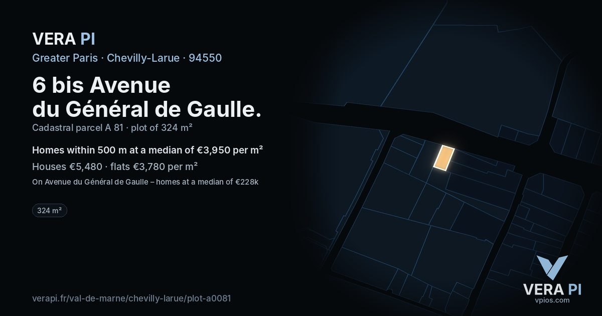 6 bis Avenue du Général de Gaulle, Chevilly-Larue at night – the plot lit, the parcels around coloured by the prices near them